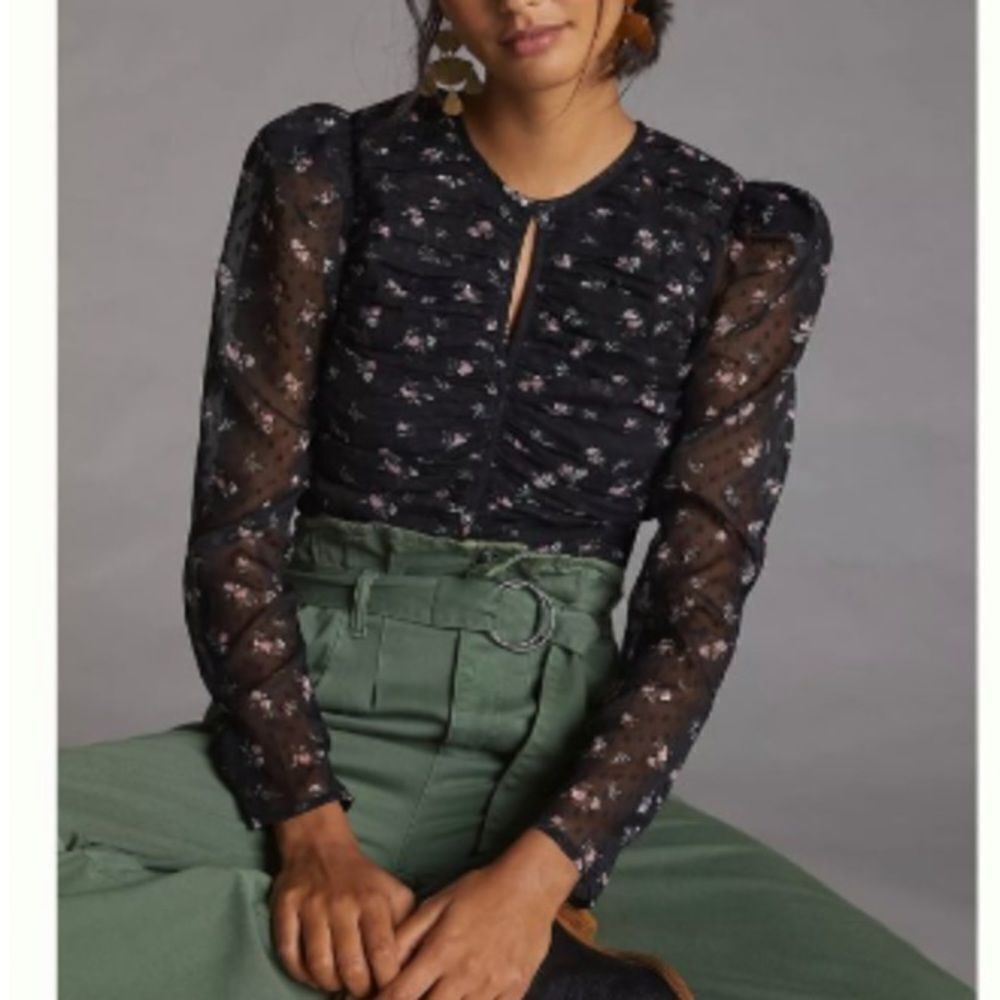 Floral Black Sheer Sleeve Top